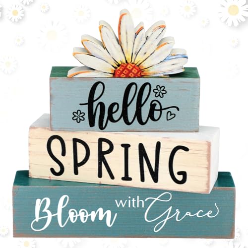 Amyhill 4 Pcs Wooden Sign Decor Hello Spring Bloom - style: Hello Spring Bloom