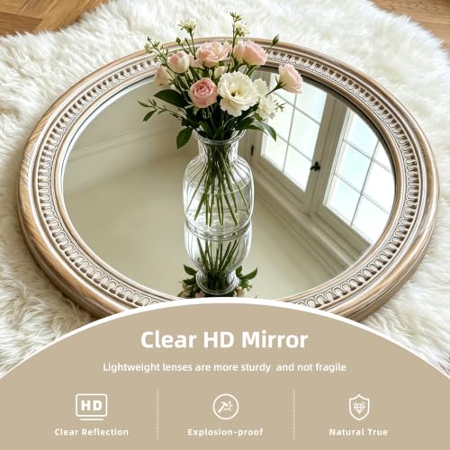 36 Inch Large Round Wood Mirror, Rustic Farmhouse Circle Mirrors for Wall - color: C - 36 in
