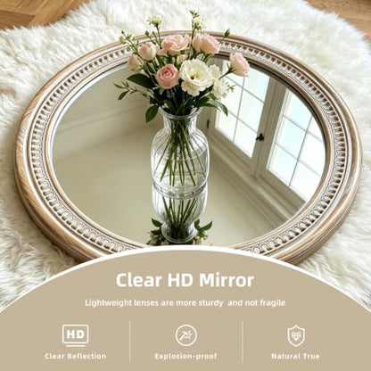 36 Inch Large Round Wood Mirror, Rustic Farmhouse Circle Mirrors for Wall - color: C - 36 in