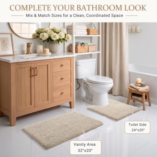 Yimobra Bathroom Rugs Non Slip Washable 32x20, Plush Bath Mat, Beige&White - color: Light Beige and White, size: 32" X 20"
