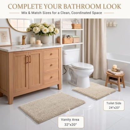 Yimobra Bathroom Rugs Non Slip Washable 32x20, Plush Bath Mat, Beige&White - color: Light Beige and White, size: 32" X 20"