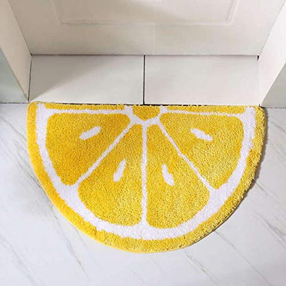 Lemon Bathroom Rug Yellow Semi-Circle Tufted Mat Anti-slip Water-Absorbent - color: Yellow, size: 1'6" x 2'2" (Semicircular)