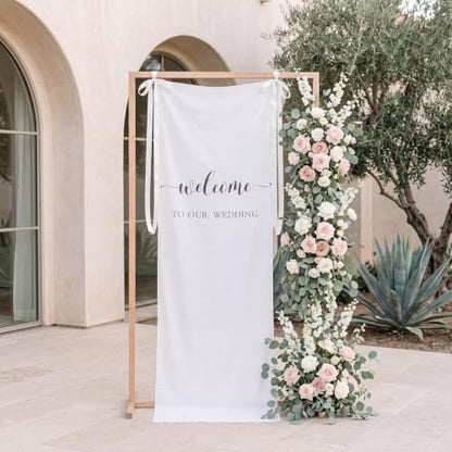 Tingjoo 27x78" Wedding Banner White,Beige Backdrop Bow Hanging - color: White,Beige, style: Wedding