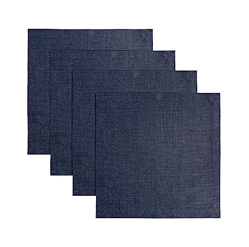 Solino Home 100% 순수 리넨 플레이스 매트 네이비, 아테나 35.6 x 35.6cm(14 x 14인치), 4개 세트 - color: 08: 네이비 샴브레이, size: 14" X 14" (Set of 4)