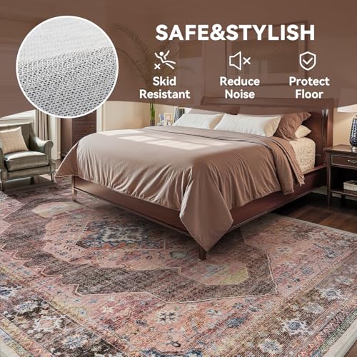 Pink Brown 8x10 Area Rugs for Living Room Rug Carpet Bedroom Rug Girl Nursery Soft Washable Rugs for Study Room Dining Room Carpet Water Repellent Easy Care Non Slip - color: Pink/Caramel, size: 8' x 10' (Rectangular)