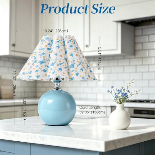 Blue Ceramic Small Table Lamp for Small Space, Cute Bedside Lamps Nightstand Mini Lamps, Scalloped Shade Lamp for Kitchen Counter, Bookshelf, Kids Dorm - color: Blue