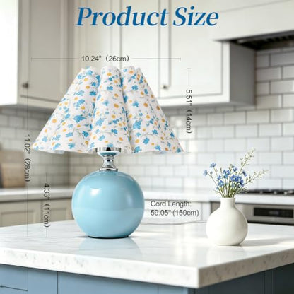 Blue Ceramic Small Table Lamp for Small Space, Cute Bedside Lamps Nightstand Mini Lamps, Scalloped Shade Lamp for Kitchen Counter, Bookshelf, Kids Dorm - color: Blue