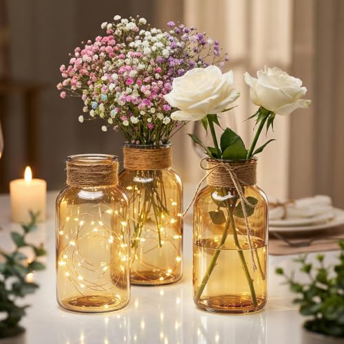 6Pack Mason Jars for Centerpiece Glass Flower Bud Vase Gold Vases - color: Gold