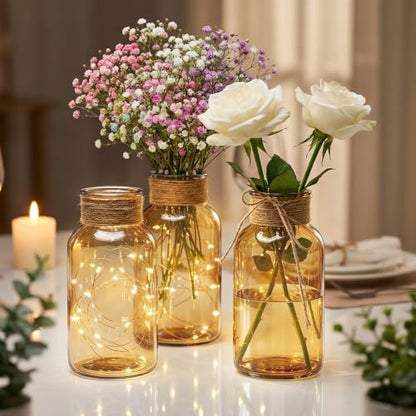 6Pack Mason Jars for Centerpiece Glass Flower Bud Vase Gold Vases - color: Gold