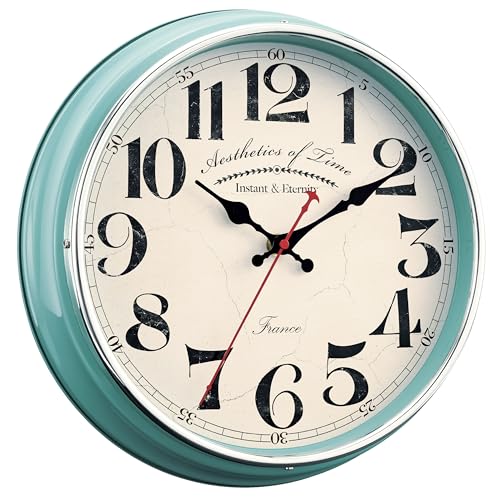 Countryside Wall Clock Metal 12.4" Vintage Retro Wall Clocks Silent Non Ticking Easy to Read for Living Room, Kitchen, Bedroom, Office, Bar(12.4" Turquoise) - color: Turquoise