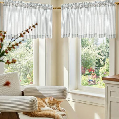 jinchan Linen Boxter Stripe Valances for Window 16 inch,Aqua Blue,1 Panel - color: Boxter Stripe | Aqua Blue on Linen, size: 50"W x 16"L (Pack of 1)