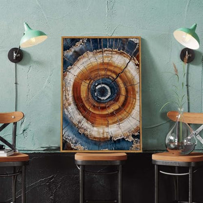 BingruiArt Faux Wood Tree Ring 05 Canvas Wall Art 16x24 Framed - color: Tree Ring - 05, size: 24"L x 16"W