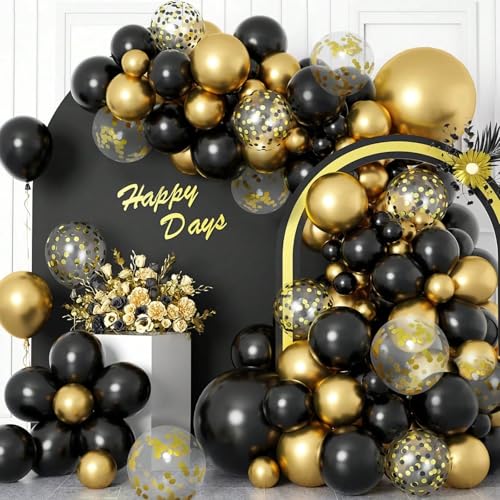 Patimate Black Gold Confetti Balloons Set 50 pcs 12 inch - color: Metallic Gold Black