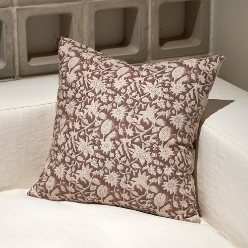 Amor Virisso Throw Pillow Covers 20x20 Floral Pillow Covers Block Print Farmhouse Neutral Pillow Covers Decorative Accent Throw Pillows for Couch Bed Living Room Sofa Pillows 1PC, Brown - color: Brown, size: 20" x 20" (Pack of 1)