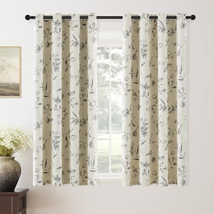 ChrisDowa 100% Blackout Floral Curtains 72 Inches Long 2 Panels,Grey/Beige - color: Grey on Beige, size: 52"W x 72"L (Pack of 2)