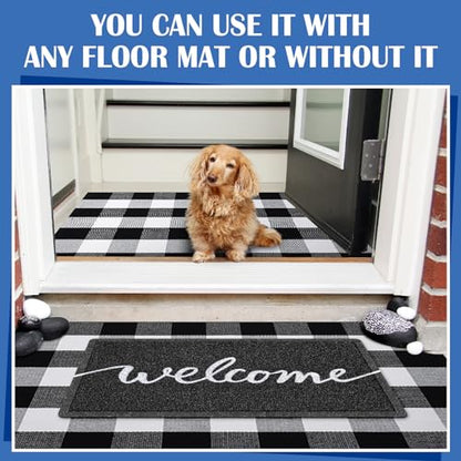 Geelin 2 Pcs Layered Welcome Doormat, Black and White Buffalo Plaid Rug Set - style: Welcome