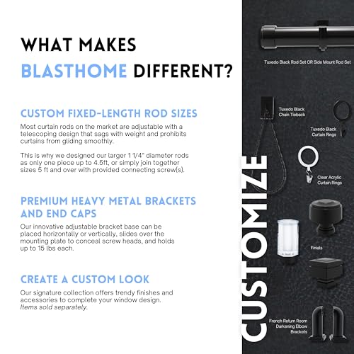BlastHome® Luxury Adjustable Curtain Rod Brackets, Tuxedo Black - color: Tuxedo Black