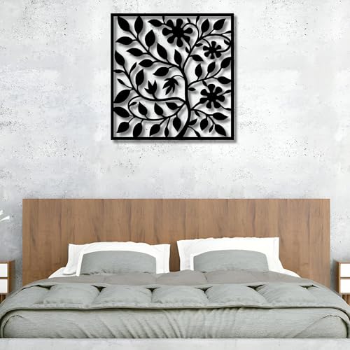 Metal Wall Decor | 17'' x 17'' x 0.05'' Leaves and Branches Art Themed Wall Decorations | Handmade Indoor and Outdoor Wall Art (17'' x 17'', Leaves and Branches, Black) - size: 17'' x 17'', style: Leaves and Branches