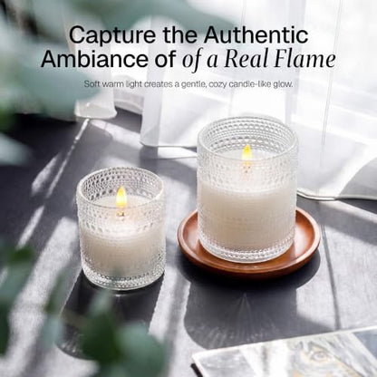 White Dotted Glass Real Wax Flameless Battery-Operated LED Pillar Candles - color: White