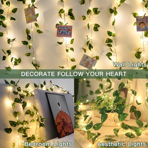 suddus 13.1FT 40LED Pothos Vine with Lights Battery Operated Copper Wire - color: Pothos, size: 40 LED-Battery