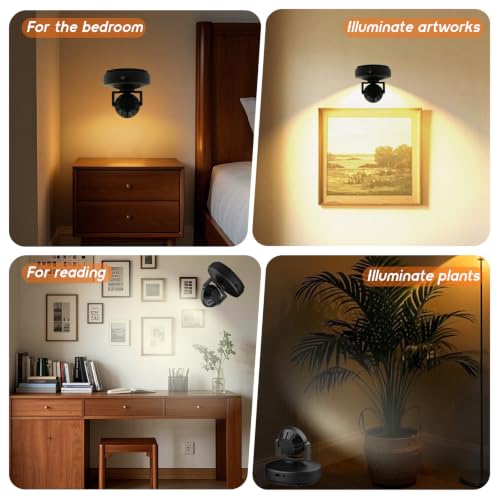 2Pack Rechargeable Battery LED Spotlight Indoor, Wireless Mini Art Accent Spot Lights with Remote Control Dimmable & Timer, Dimmable Uplight for Plants Display Painting Dartboard Portrait Closet - color: Black