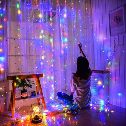 Minetom Curtain Lights, 300 LED Dimmable Twinkle Fairy Lights, 8 Modes - color: Multicolor, size: 1 Pack
