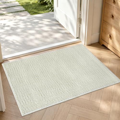 Mordem Indoor Door Mat 20" x 32" Non Slip Washable Doormats Sturdy Front Door Mat Absorbent Dirt Resist Door Mats Entrance Low Profile Doormat for Entryway Beige/White - color: White, size: 20"x32"
