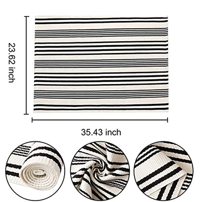 Black and White Striped Doormat 24"x35"Cotton Washable Fall Layering Rug - color: White Striped, size: 2' x 3' (Rectangular)