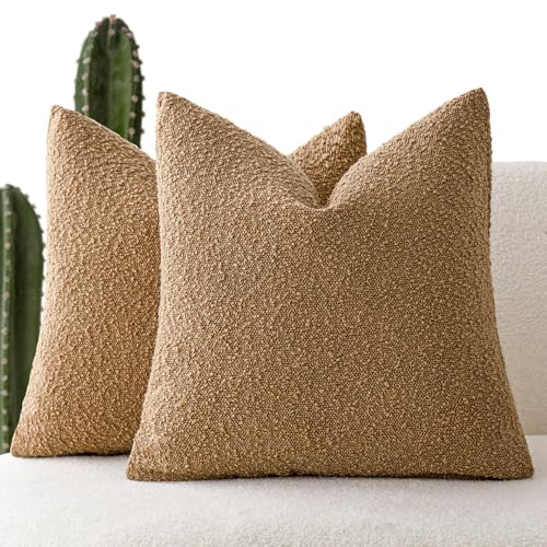 Foindtower Decorative Textured Boucle Throw Pillow Cover 16x16 Rust Tobacco - color: Tobacco, size: 16" x 16" (Pack of 2)