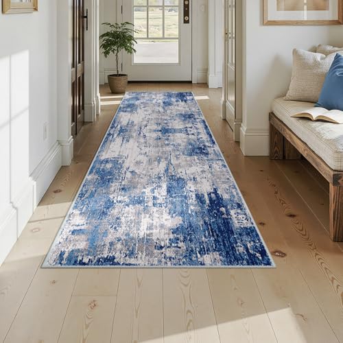RELEANY Washable Runner 3'x9' Abstract Area Rug for Hallway Blue Gray - color: Blue/Gray, size: 3' x 9' (Runner)