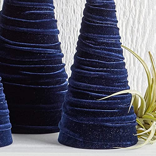Your Heart's Content Velvet Trees Set of 4 Navy, Handcrafted Blue Valentine Tree Tabletop, Winter Wedding Centerpiece, Office Bookshelf, Cozy Gift for (Navy) - color: Navy