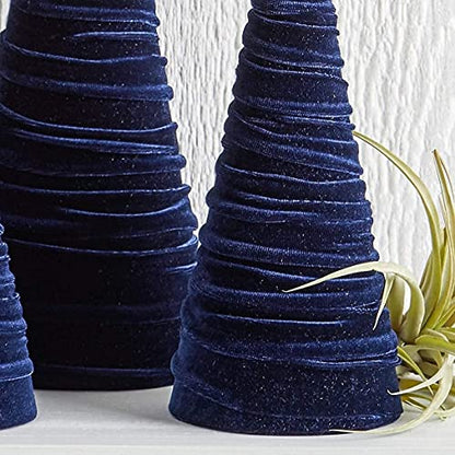 Your Heart's Content Velvet Trees Set of 4 Navy, Handcrafted Blue Valentine Tree Tabletop, Winter Wedding Centerpiece, Office Bookshelf, Cozy Gift for (Navy) - color: Navy