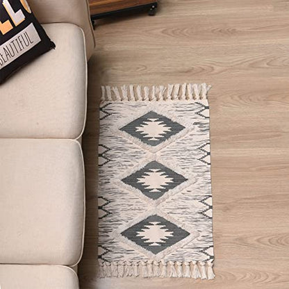 Boho Bathroom Rugs 2x3ft Farmhouse Bath Runner Rug, Small Tufted Cotton Accent Floor Mat with Tassels, Grey - color: Grey, size: 2' x 3' (Runner)