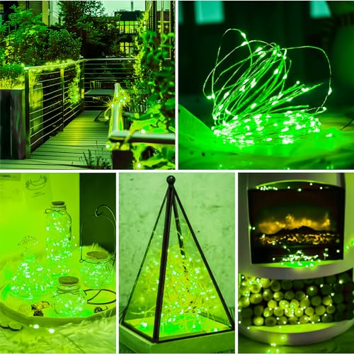 Green Fairy Lights Battery Operated (Included), 8 Modes & Auto timer, 16FT 50Led Mini Twinkle Silver Wire Firefly Starry lights,Waterproof Battery Operated Lights for Bedroom Christmas Wedding - color: Green, size: 1 Pack - Batteries Included