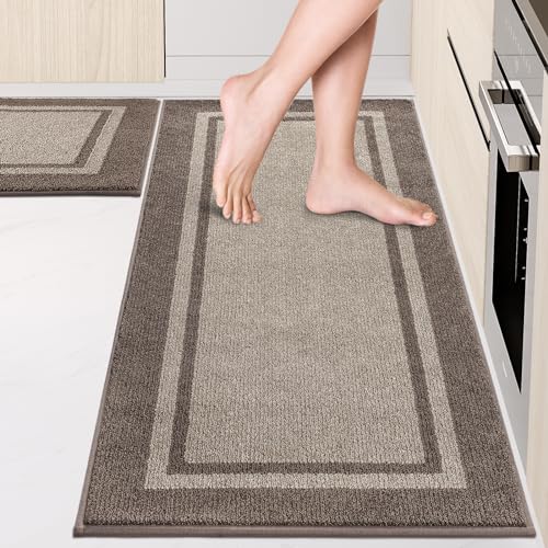 anllugs Kitchen Rugs Set, 24" x 36"+24" x 60", Beige & Grayish Brown - color: Beige & Grayish Brown, size: 24" X 36"+ 24" X 60"