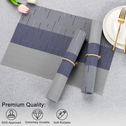 Placemats Set of 6, Vinyl Woven Heat-Resistant Place Mats - color: Blue Gray, size: Set of 6