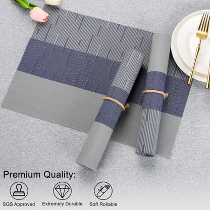 Placemats Set of 4, Vinyl Woven Heat-Resistant Place Mats - color: Blue Gray, size: Set of 4