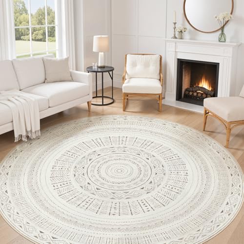 cotiled 8x8 Round Rug 8ft Circle Living Room Boho Area Rugs - color: Light Brown/Cream, size: 8' (Round)