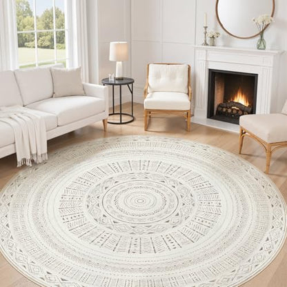 cotiled 8x8 Round Rug 8ft Circle Living Room Boho Area Rugs - color: Light Brown/Cream, size: 8' (Round)
