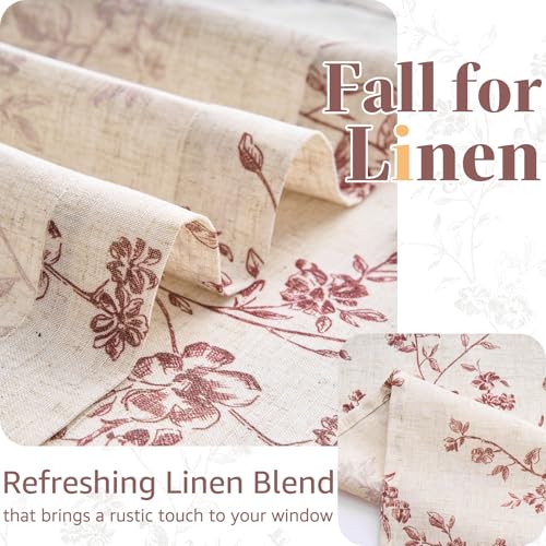 jinchan Floral Linen Kitchen Tier Curtains, 24 Inch, 2 Panels, Maroon - color: Alisa Maroon, size: 26"W x 24"L (Pack of 2)