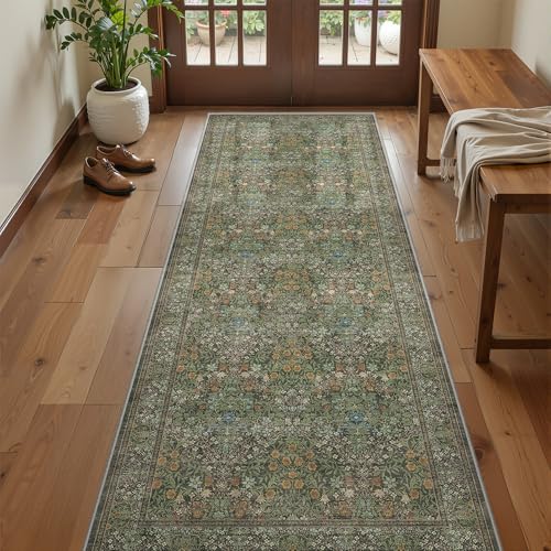 2x6 Runner Rug, Floral Kitchen Rugs Washable Green Rug, Dark Green - color: Dark Green, size: 2' x 6' (Runner)