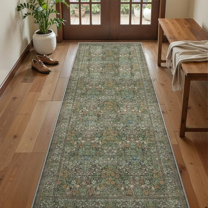 2x6 Runner Rug, Floral Kitchen Rugs Washable Green Rug, Dark Green - color: Dark Green, size: 2' x 6' (Runner)