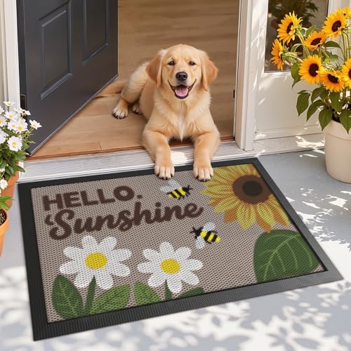 LUMI Outside Welcome Door Mat 24x36, Non-Slip Durable Rubber Easy Clean - color: Sunshine, size: 24"x36"