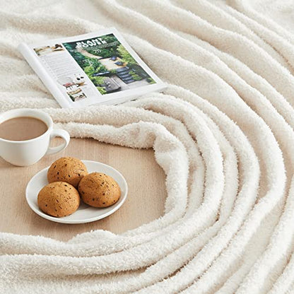 CYMULA Super Soft Knit Throw Blanket Twin Size Cream White-Lightweight Plush Fuzzy Fluffy Warm Cozy Blankets and Throws for Sofa Bed All Season Use - color: Cream White, size: Twin(60"x80")