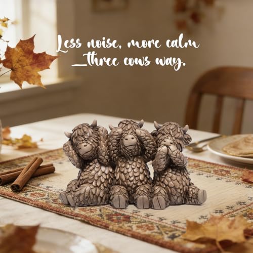 Hodao See Hear Speak No Evil Highland Cow Figurine - color: Three Wise Highland Cow