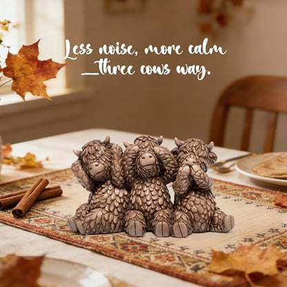 Hodao See Hear Speak No Evil Highland Cow Figurine - color: Three Wise Highland Cow