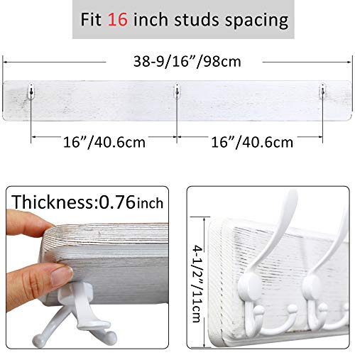 WEBI Coat Rack Wall Mount White,38 9/16" Long Coat Hooks Wall Mounted,Large Wall Coat Hanger,10 Tri Hooks for Hanging Coats,Clothes,Jacket,Farmhouse,White - color: White/White, size: 10 Hooks