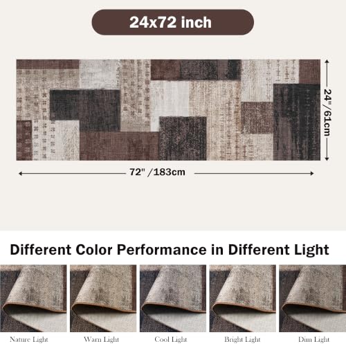 Modern Outdoor Patio Runner Rug, Geometric Patchwork Kitchen Runner, Brown - color: Brown, size: 2x6ft