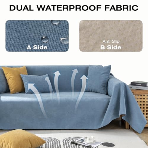 STACYPIK Waterproof Blue Couch Cover for Pets, Anti-Cat Scratch Sofa Cover - color: A-waterproof-sky Blue, size: Medium Size(71" X71")
