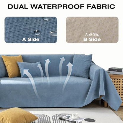 STACYPIK Waterproof Blue Couch Cover for Pets, Anti-Cat Scratch Sofa Cover - color: A-waterproof-sky Blue, size: Medium Size(71" X71")